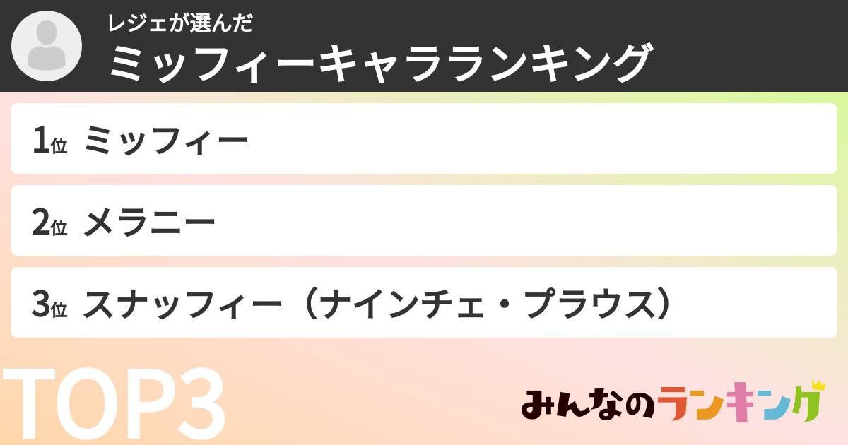 レジェさんの「ミッフィーキャラランキング」