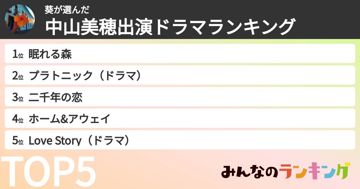葵さんの「中山美穂出演ドラマランキング」