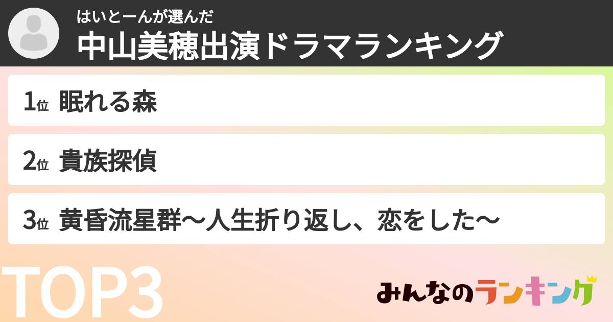 はいとーんさんの「中山美穂出演ドラマランキング」