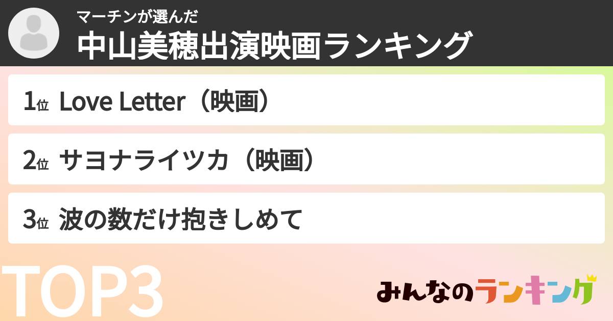 マーチンさんの「中山美穂出演映画ランキング」