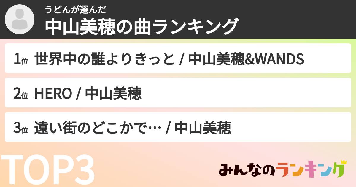 うどんさんの「中山美穂の曲ランキング」