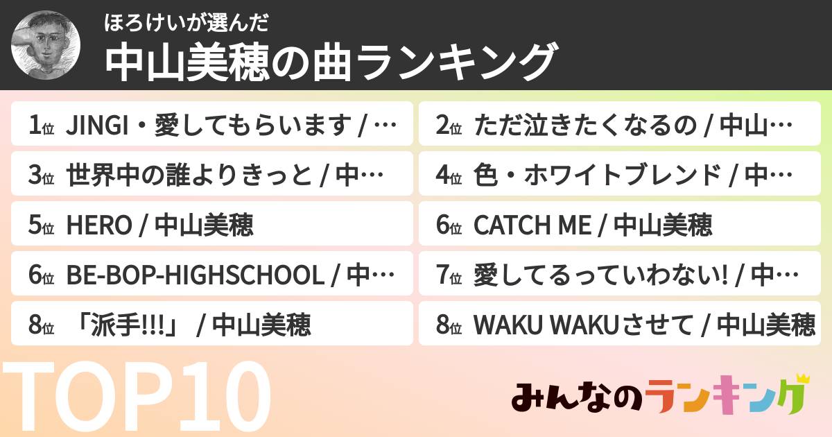 ほろけいさんの「中山美穂の曲ランキング」