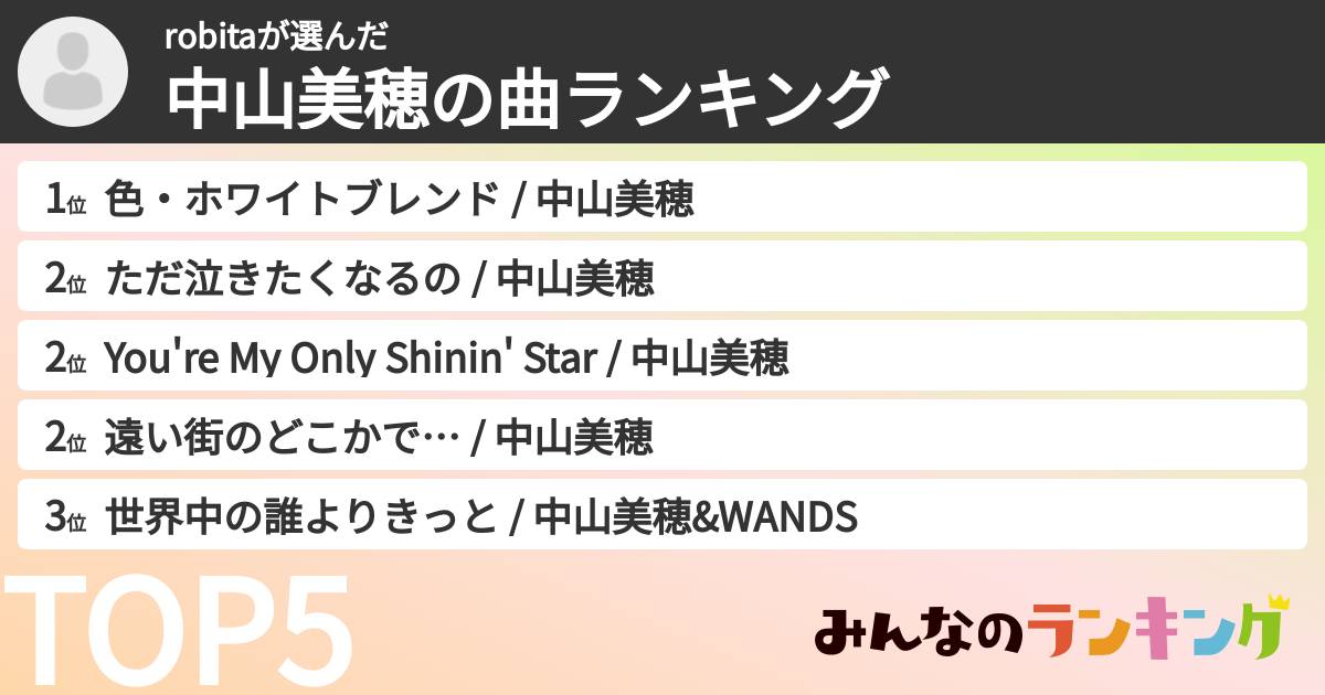 robitaさんの「中山美穂の曲ランキング」