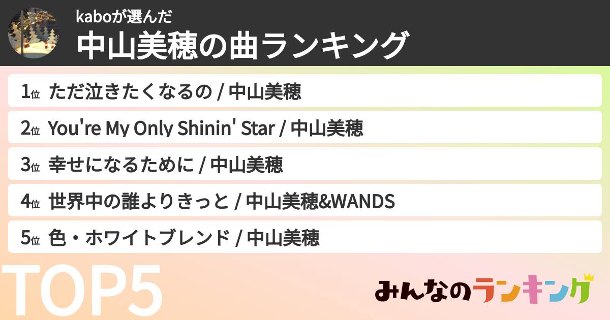 kaboさんの「中山美穂の曲ランキング」