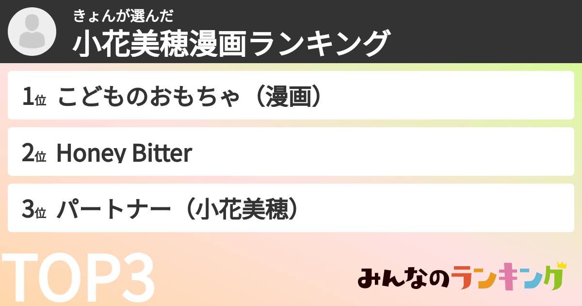 きょんさんの「小花美穂漫画ランキング」