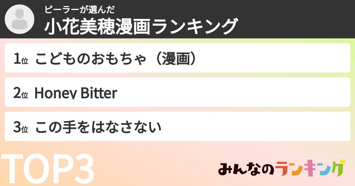 ピーラーさんの「小花美穂漫画ランキング」