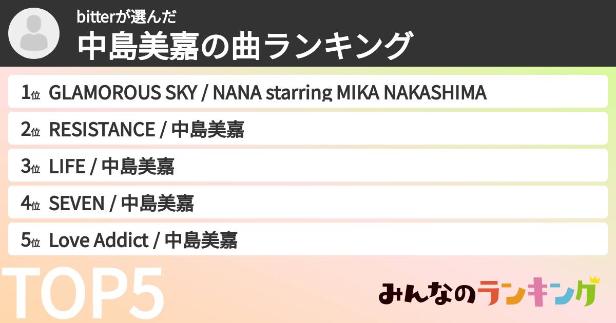 bitterさんの「中島美嘉の曲ランキング」