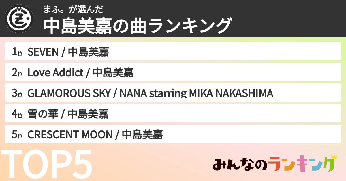 まふ。さんの「中島美嘉の曲ランキング」
