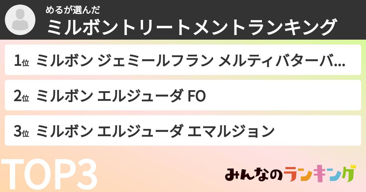 めるさんの「ミルボントリートメントランキング」