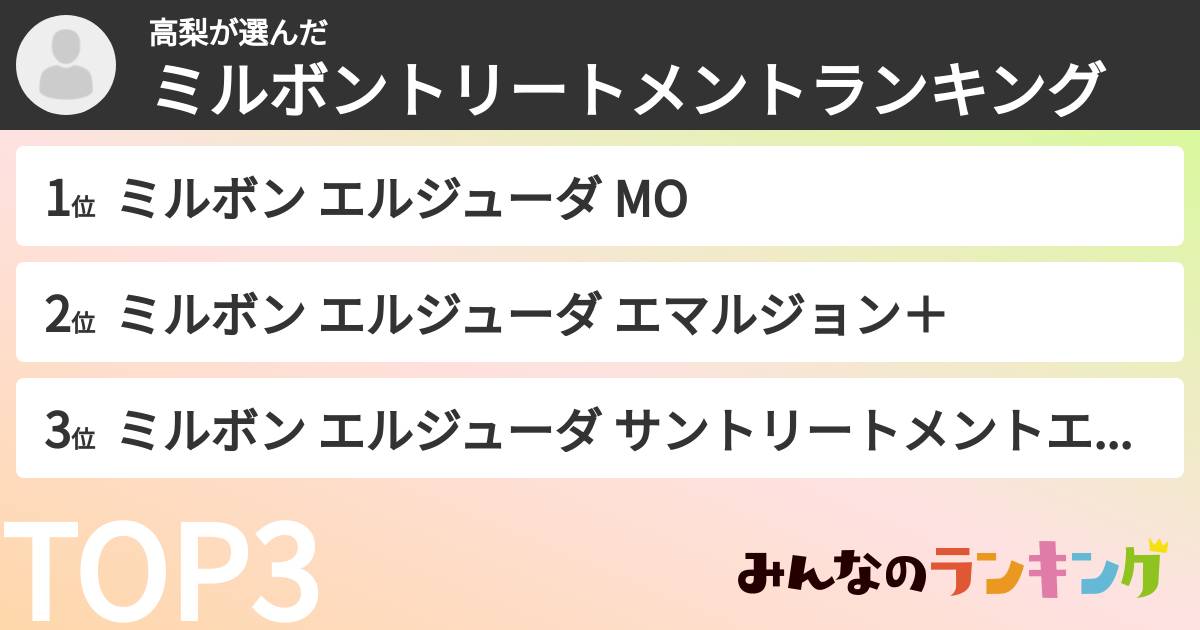高梨さんの「ミルボントリートメントランキング」