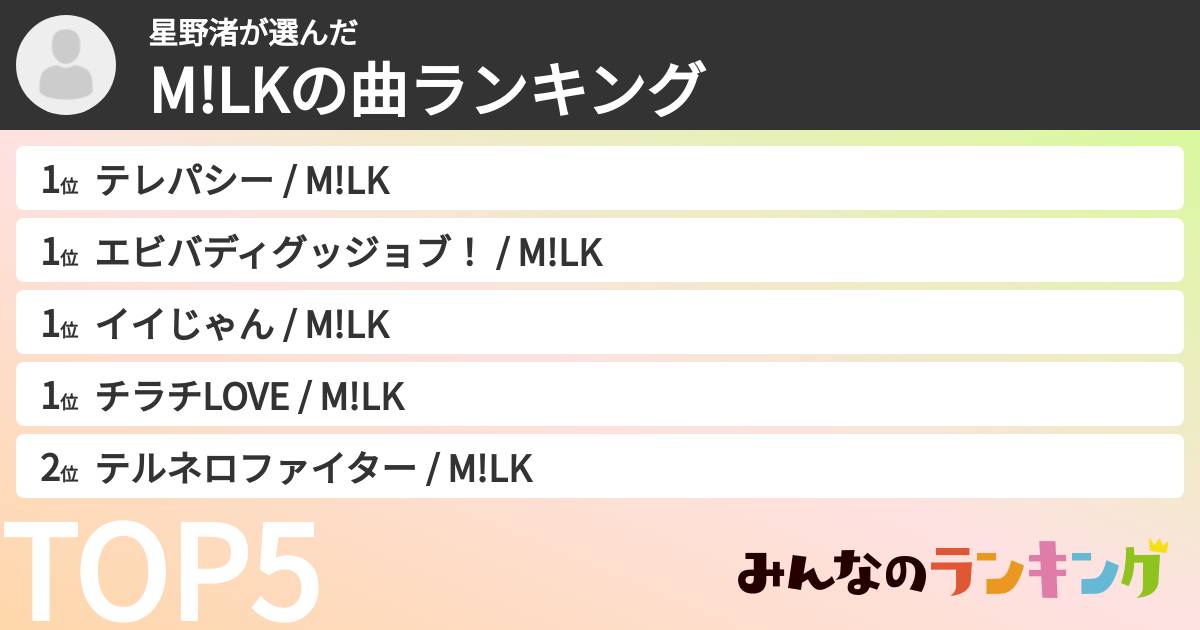 星野渚さんの「M!LKの曲ランキング」