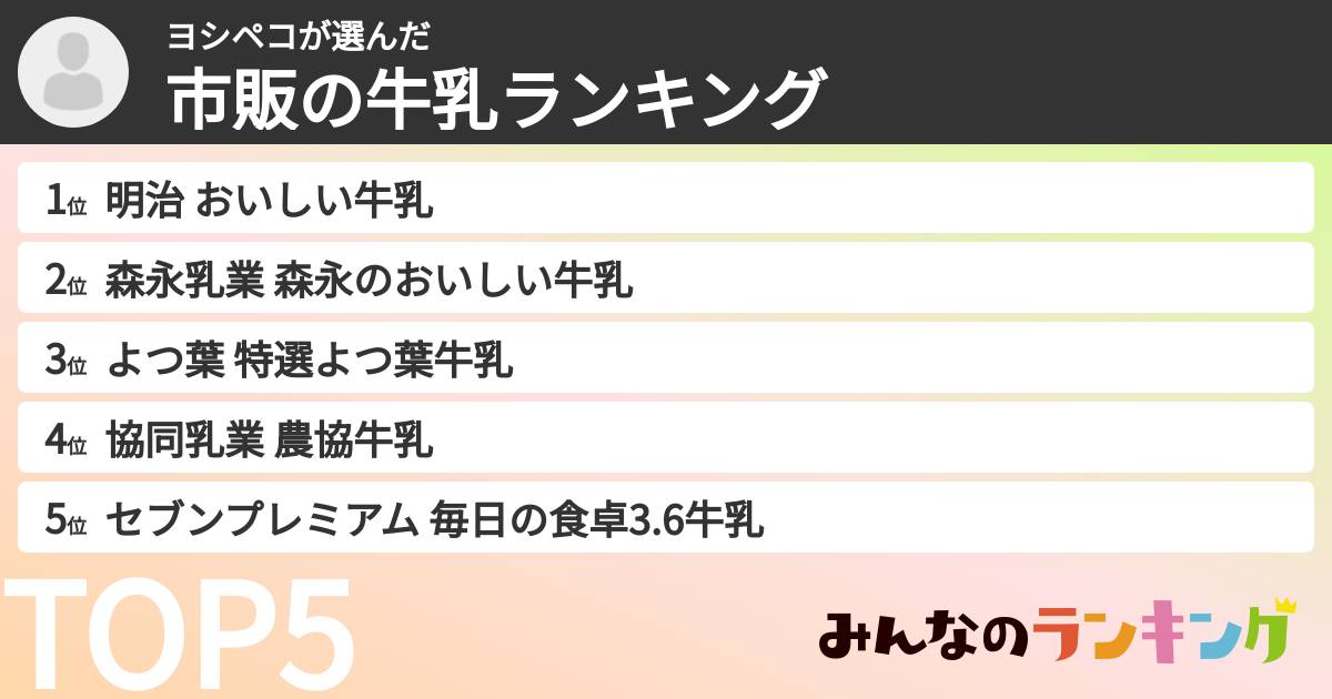 ヨシペコさんの「市販の牛乳ランキング」