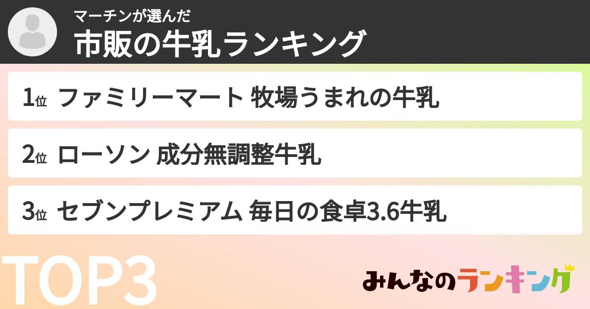 マーチンさんの「市販の牛乳ランキング」