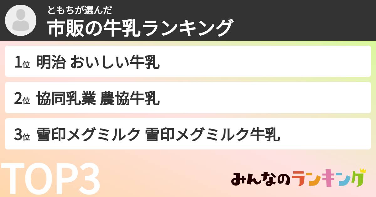 ともちさんの「市販の牛乳ランキング」