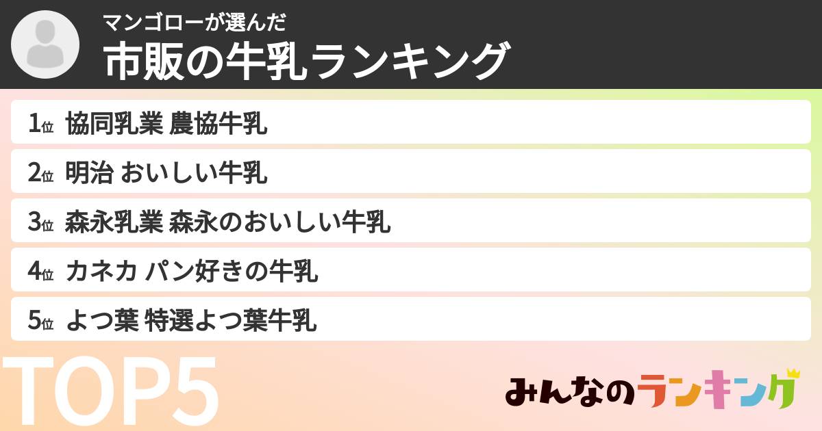 マンゴローさんの「市販の牛乳ランキング」