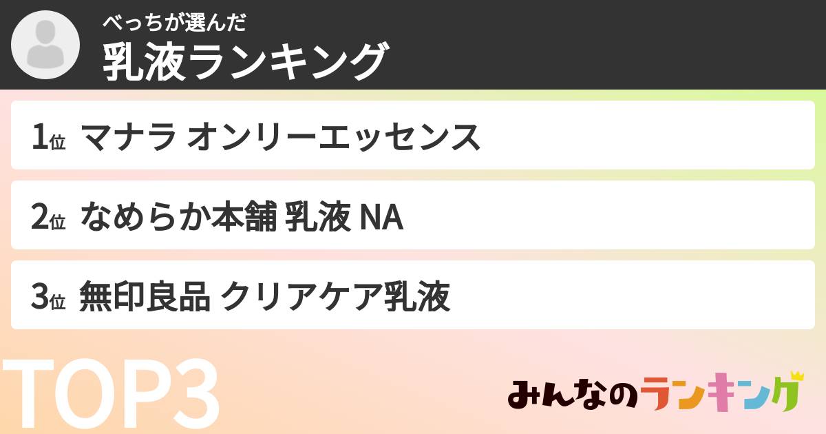 べっちさんの「乳液ランキング」