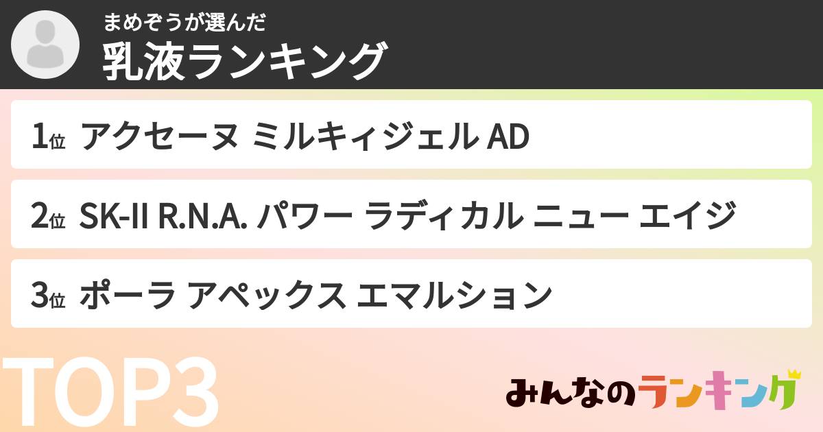 まめぞうさんの「乳液ランキング」