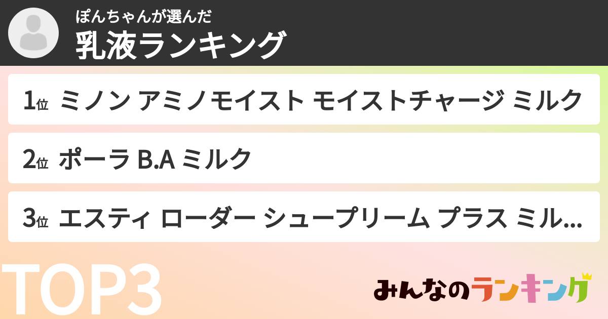 ぽんちゃんさんの「乳液ランキング」