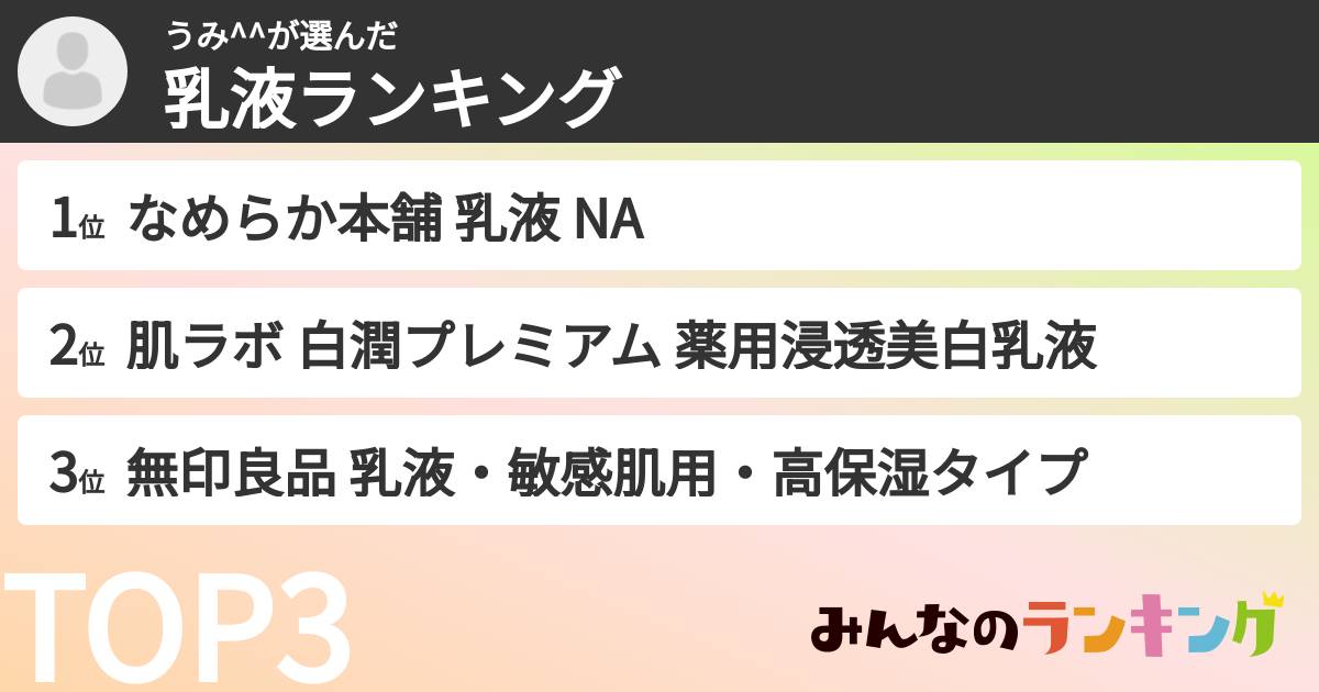 うみ^^さんの「乳液ランキング」