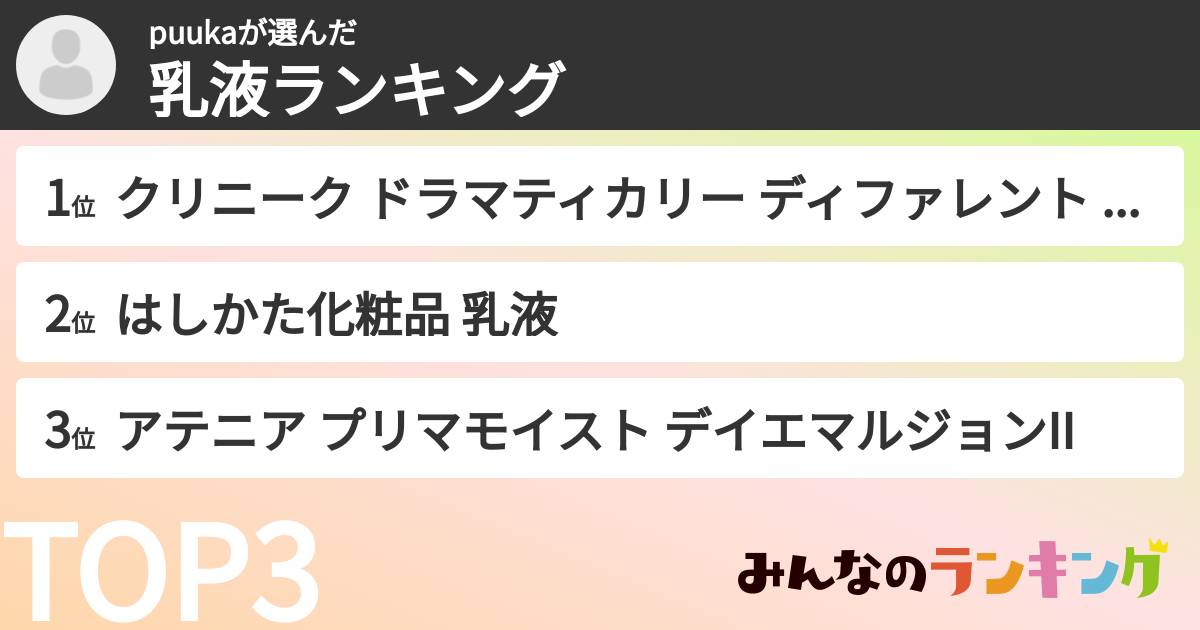 puukaさんの「乳液ランキング」