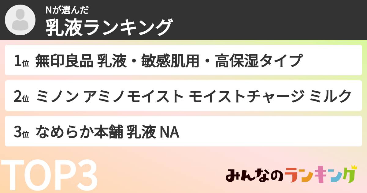 Nさんの「乳液ランキング」