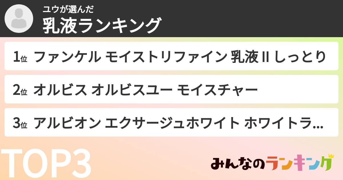 ユウさんの「乳液ランキング」