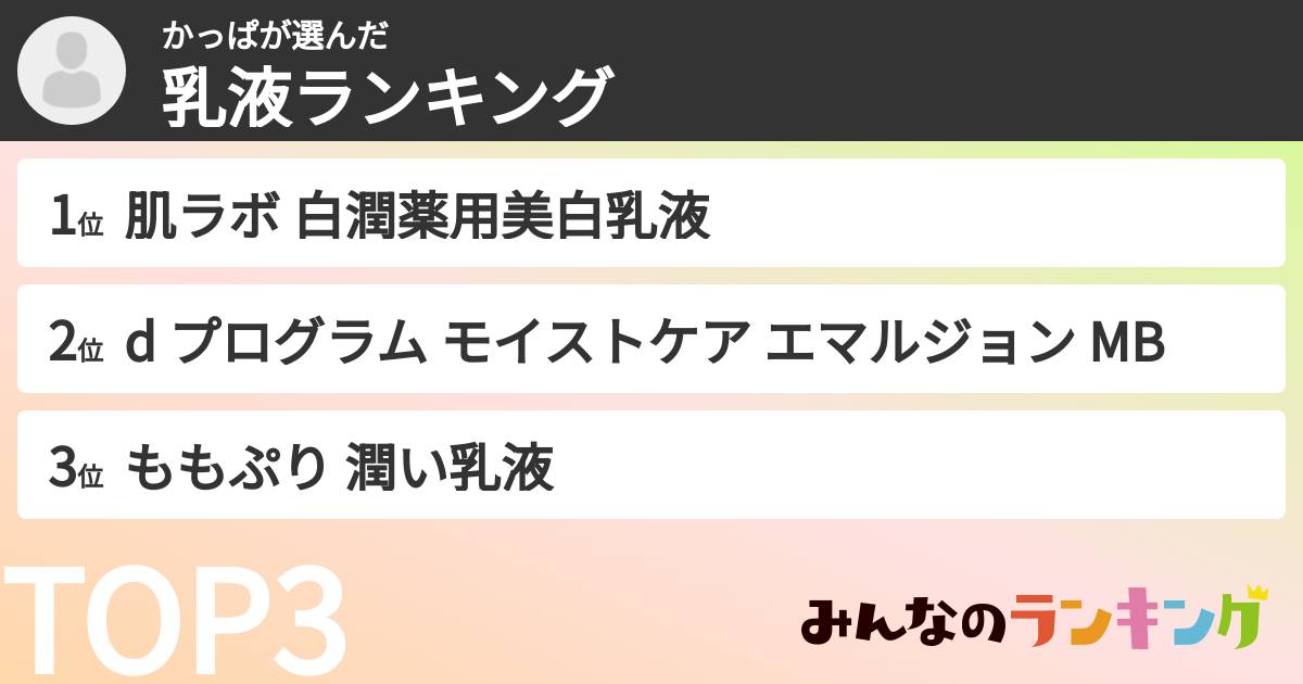 かっぱさんの「乳液ランキング」