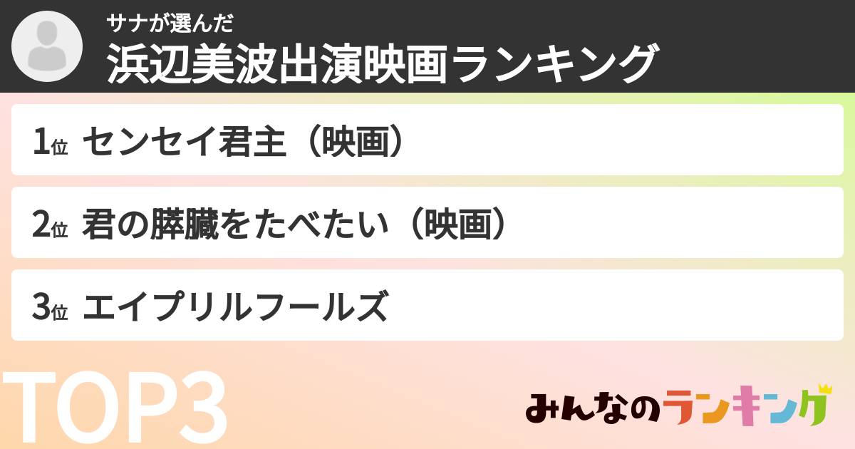 サナさんの「浜辺美波出演映画ランキング」