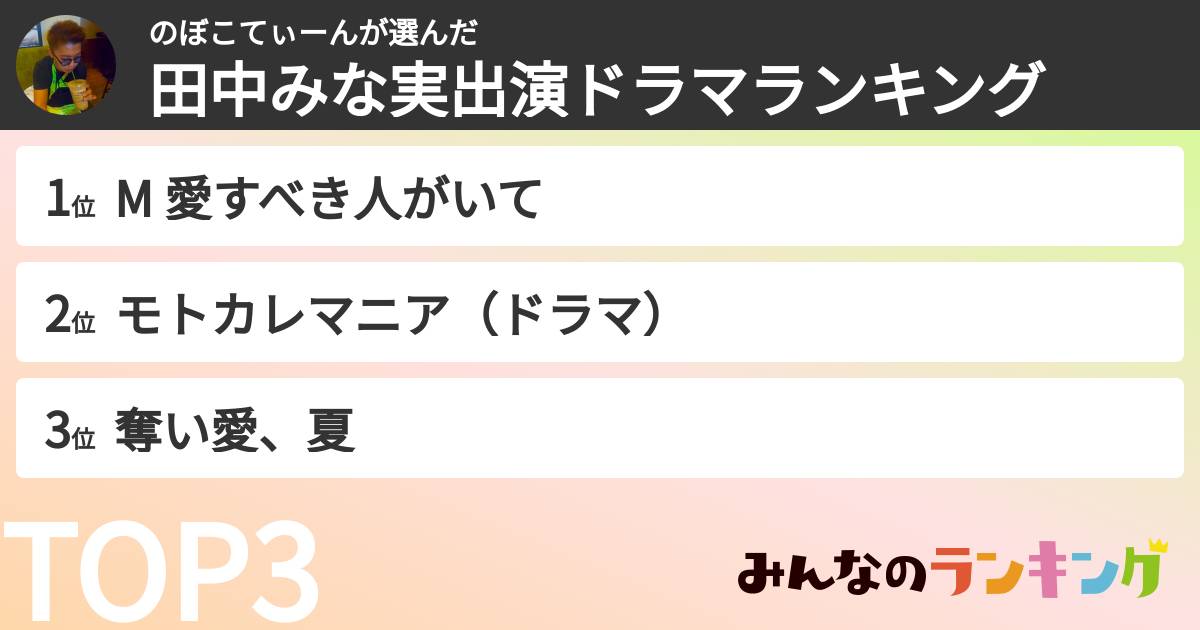 のぼこてぃーんさんの「田中みな実出演ドラマランキング」