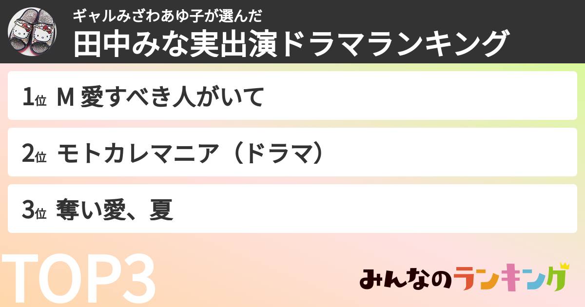 ギャルみざわあゆ子さんの「田中みな実出演ドラマランキング」