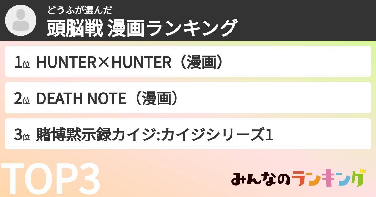 どうふさんの「頭脳戦 漫画ランキング」