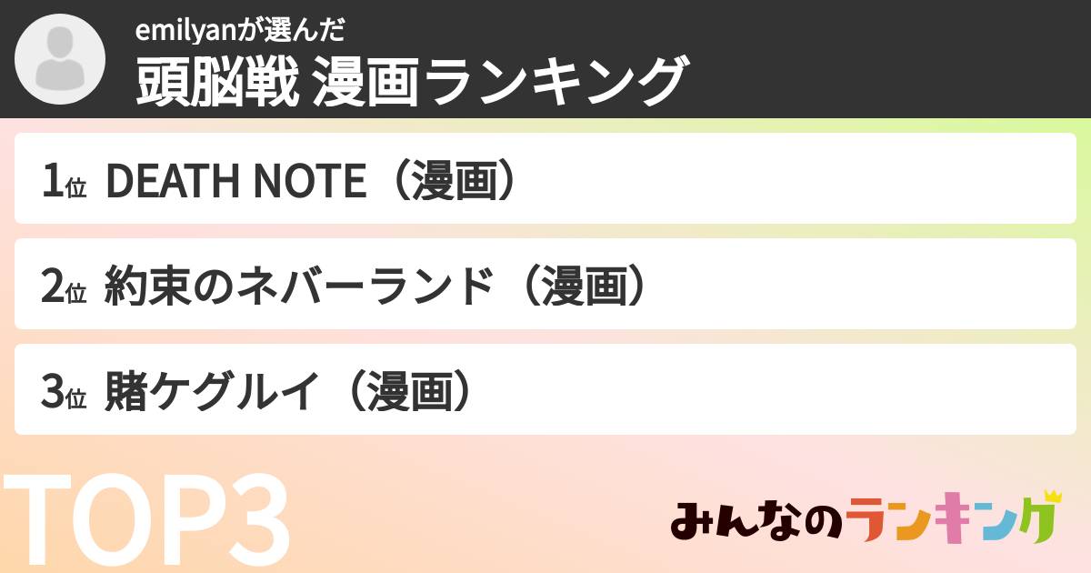 emilyanさんの「頭脳戦 漫画ランキング」