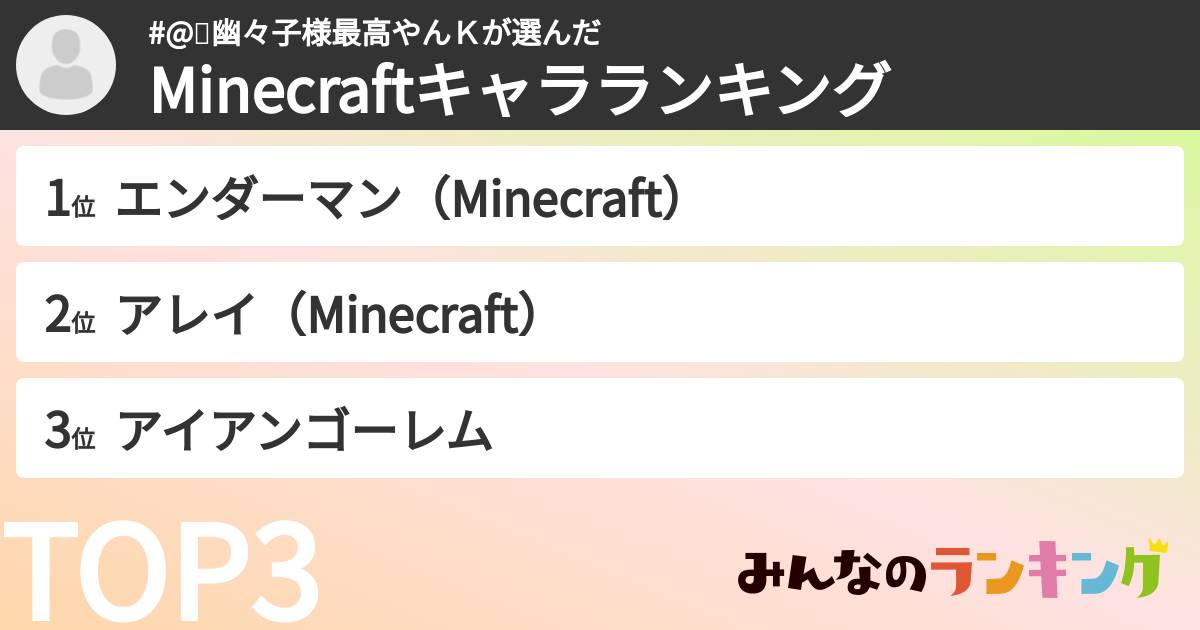 #@🍚幽々子様最高やんＫさんの「Minecraftキャラランキング」