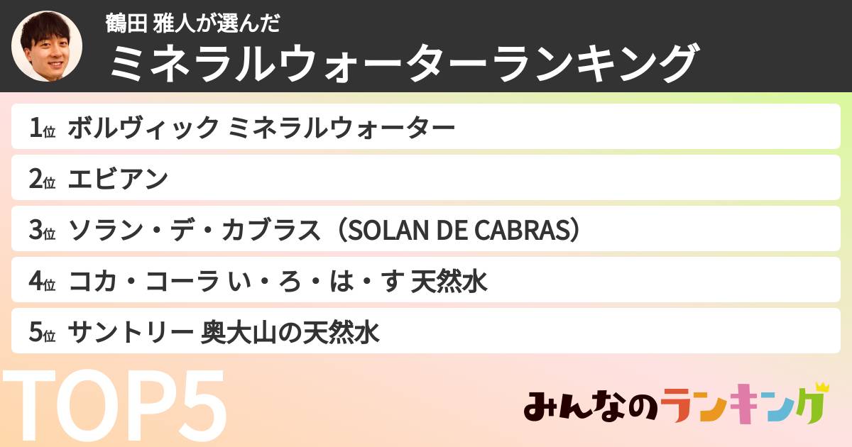鶴田 雅人さんの「ミネラルウォーターランキング」