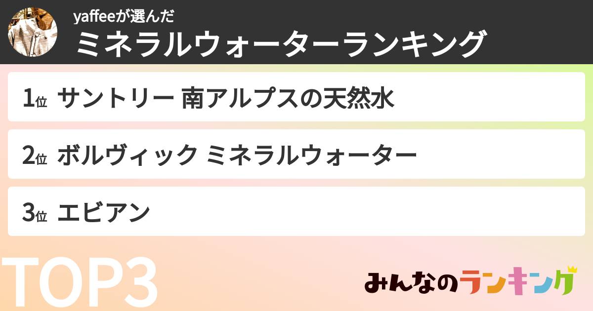 yaffeeさんの「ミネラルウォーターランキング」