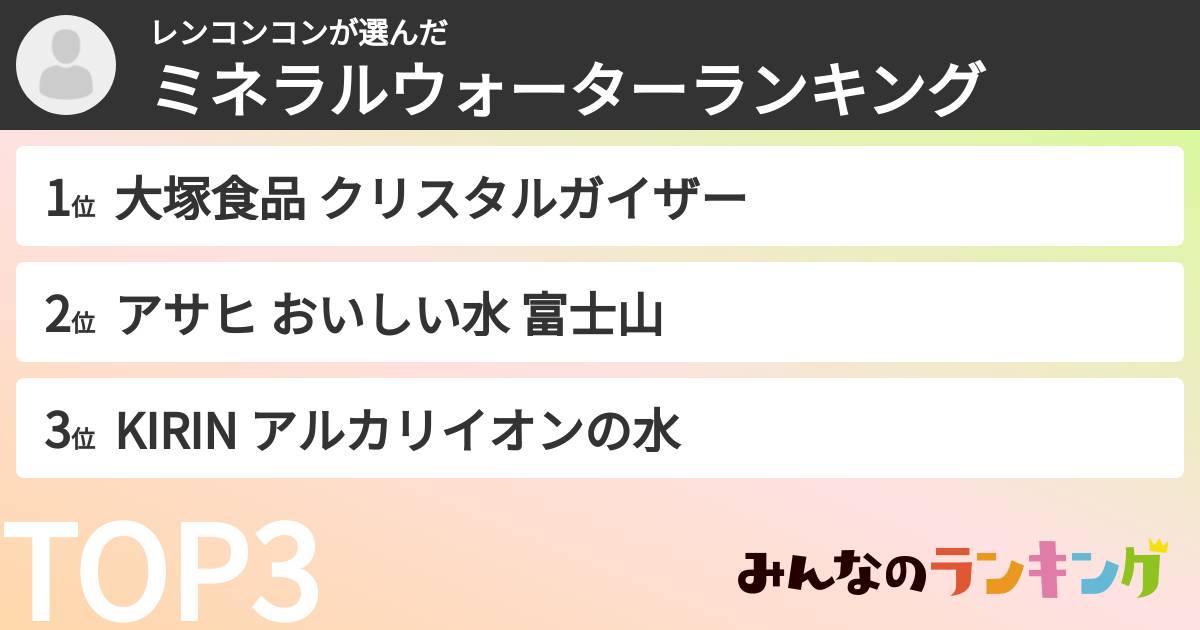 レンコンコンさんの「ミネラルウォーターランキング」