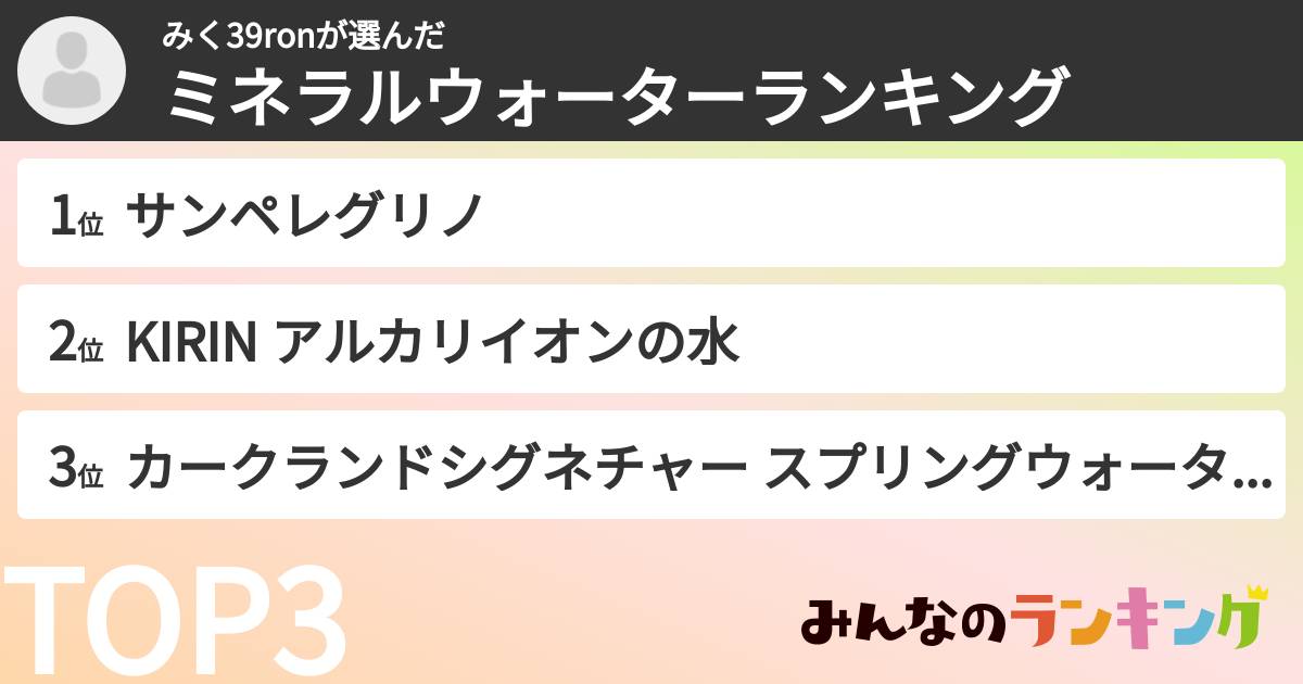 みく39ronさんの「ミネラルウォーターランキング」