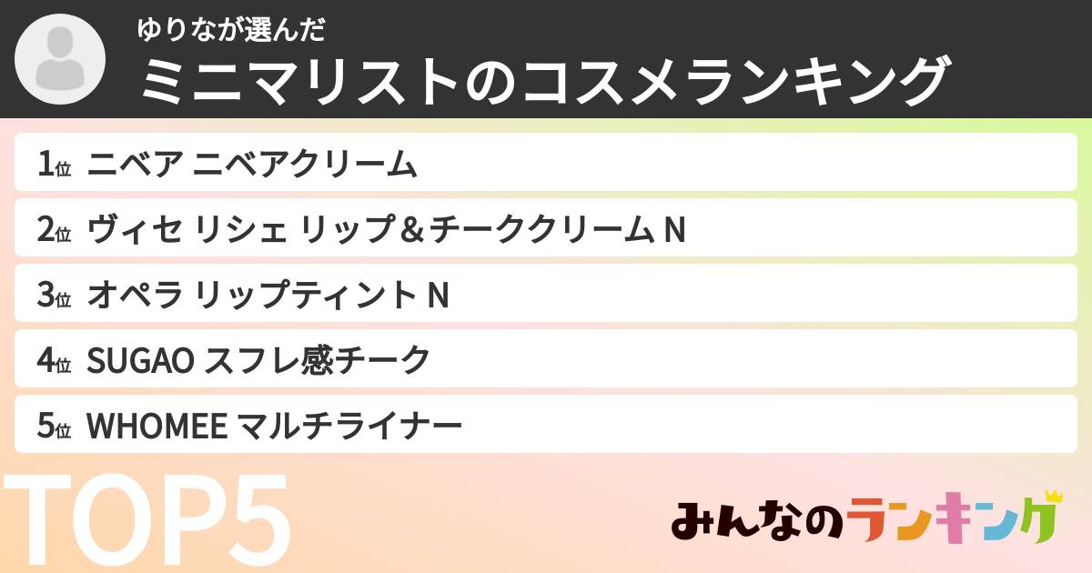 ゆりなさんの「ミニマリストのコスメランキング」