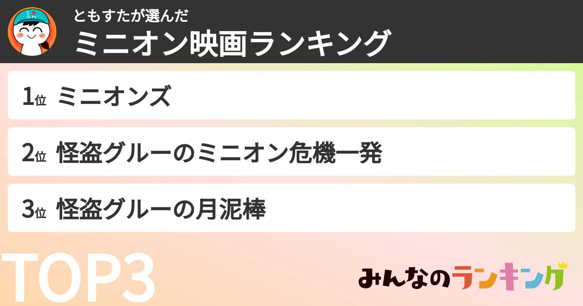 ともすたさんの「ミニオン映画ランキング」