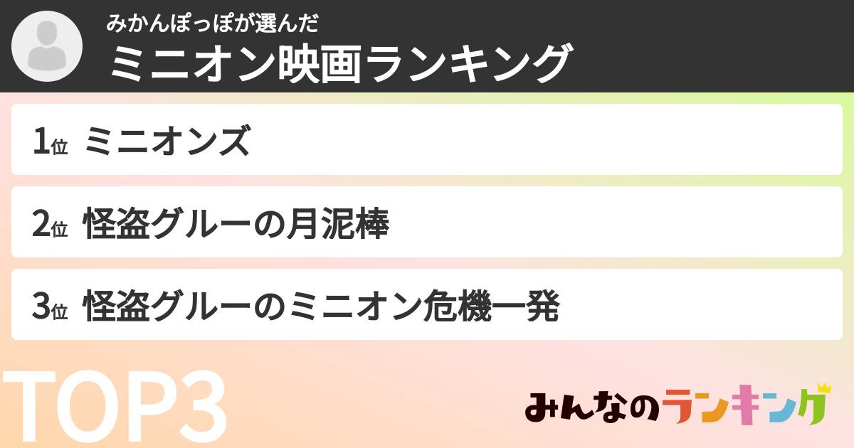 みかんぽっぽさんの「ミニオン映画ランキング」