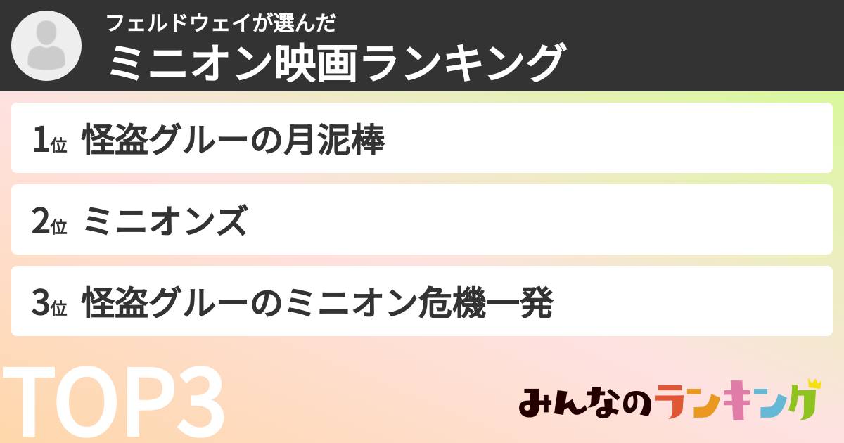フェルドウェイさんの「ミニオン映画ランキング」