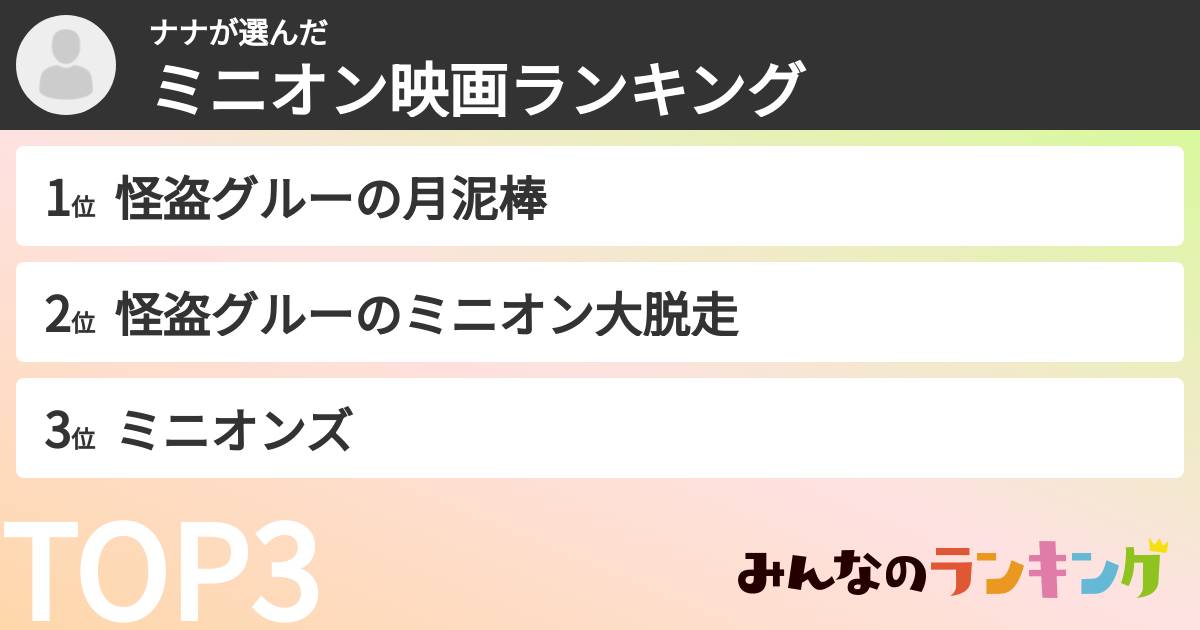 ナナさんの「ミニオン映画ランキング」