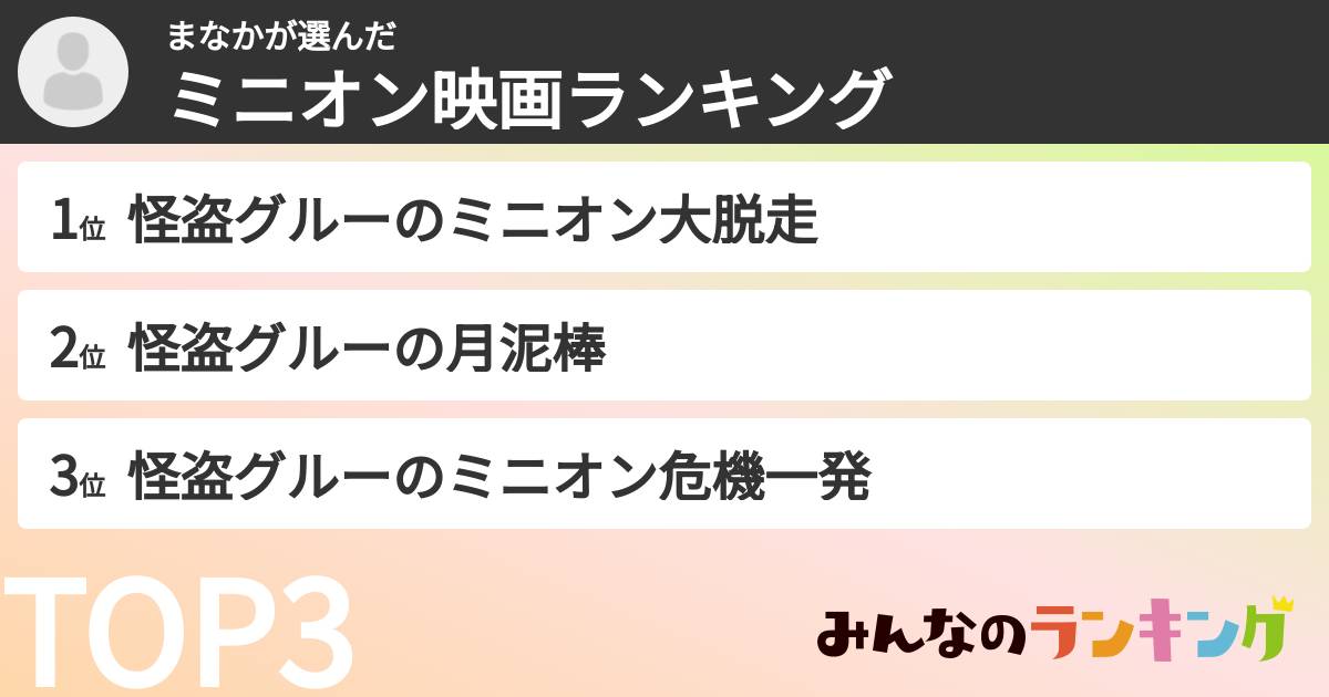 まなかさんの「ミニオン映画ランキング」