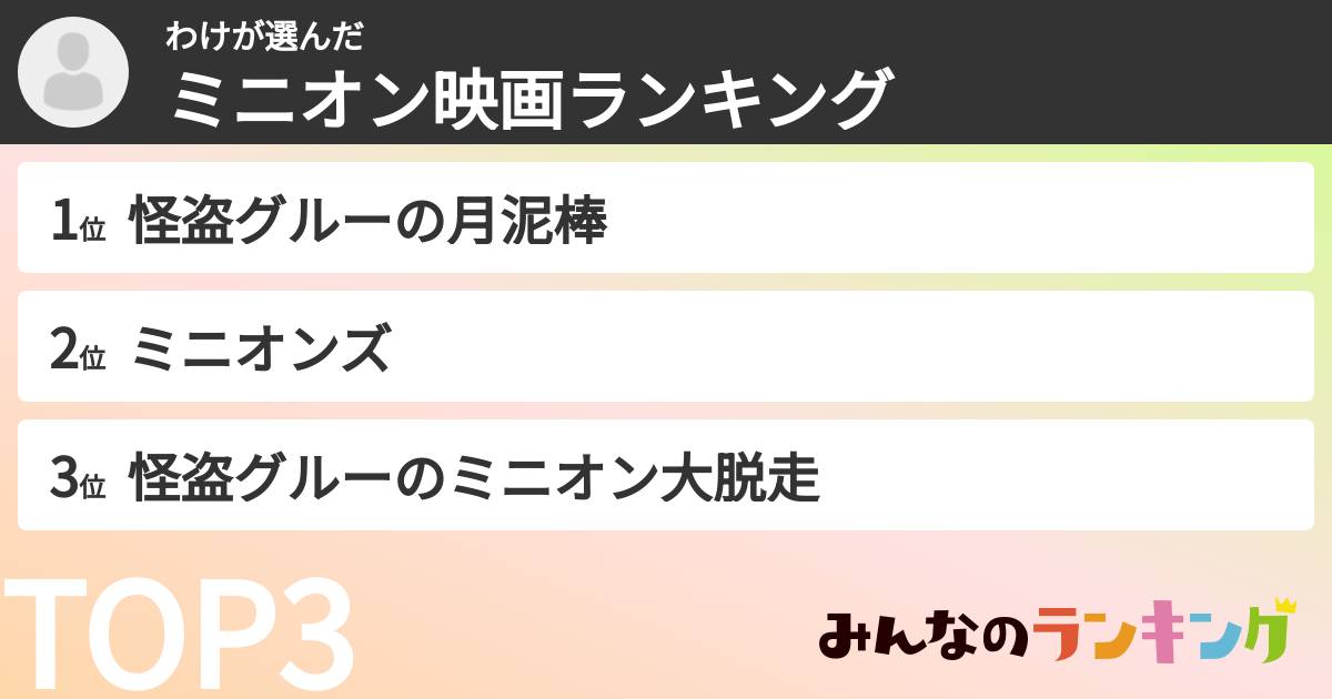 わけさんの「ミニオン映画ランキング」