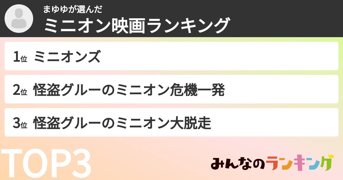 まゆゆさんの「ミニオン映画ランキング」