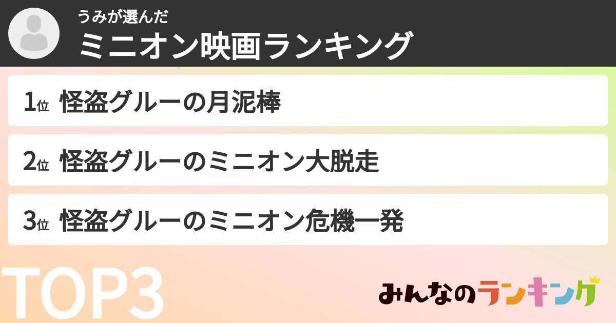 うみさんの「ミニオン映画ランキング」