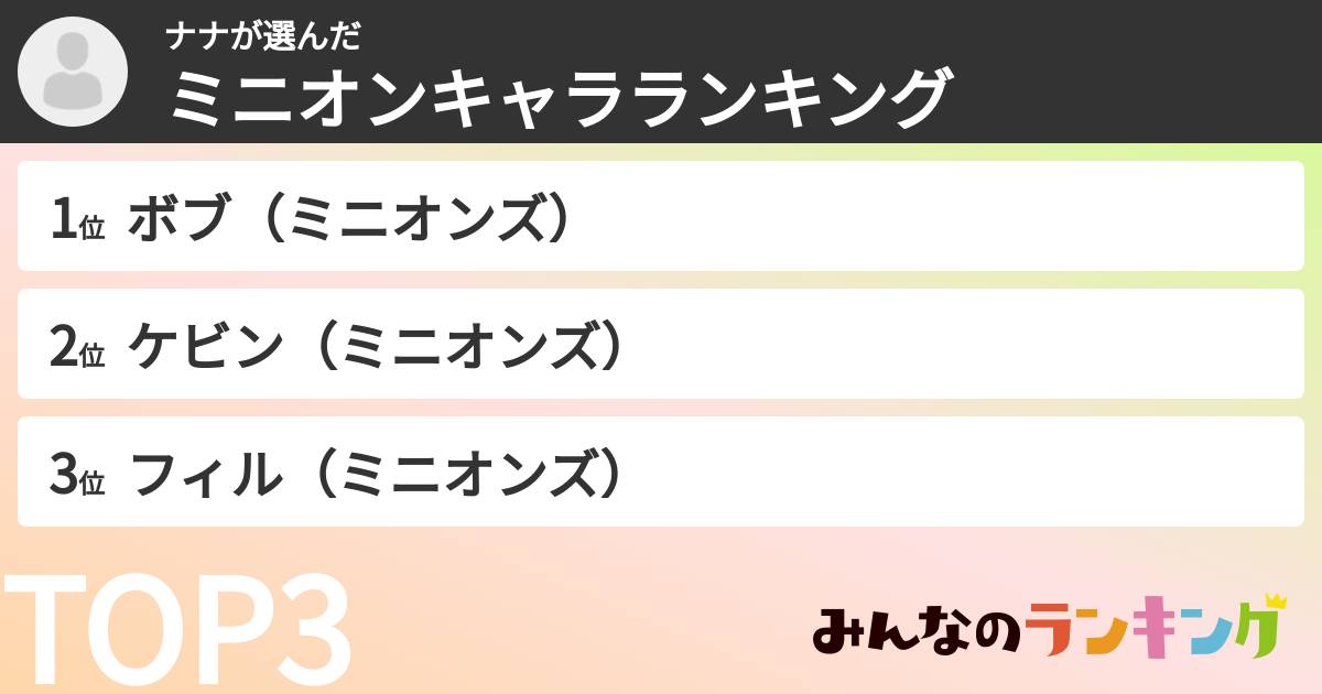 ナナさんの「ミニオンキャラランキング」