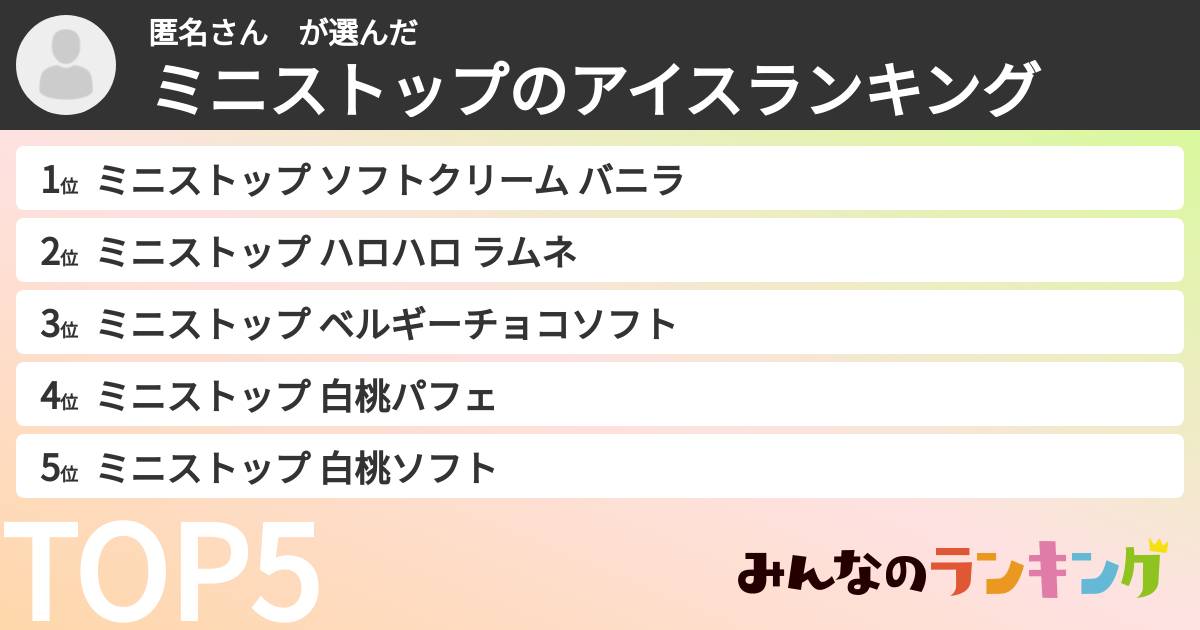 匿名さん　さんの「ミニストップのアイスランキング」