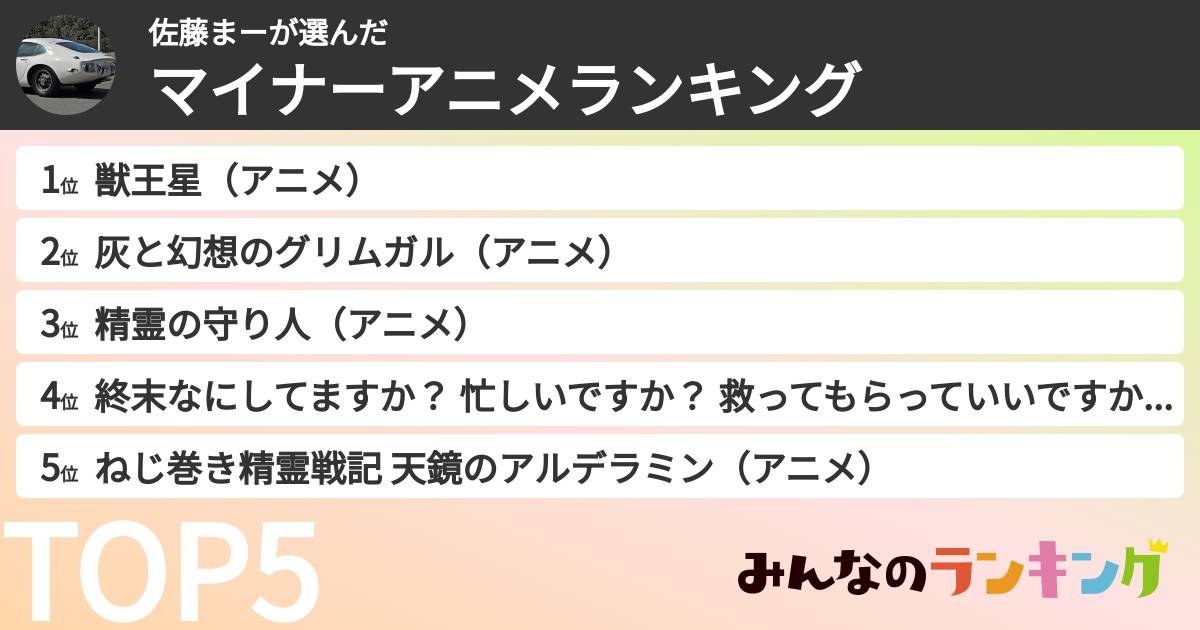 佐藤まーさんの「マイナーアニメランキング」