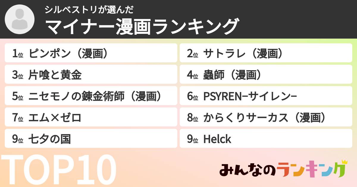 シルベストリさんの「マイナー漫画ランキング」